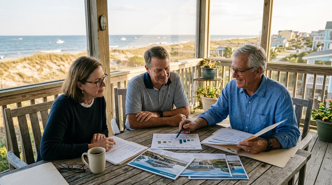 Homeowners reviewing home sale strategy in Emerald Isle, NC oceanfront property