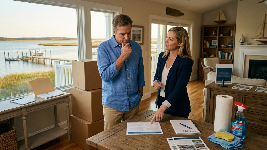 **Alt Text:** Coastal NC homeowner comparing cash offer options with a local real estate advisor **URL Slug:** cash-offers-on-your-coastal-home