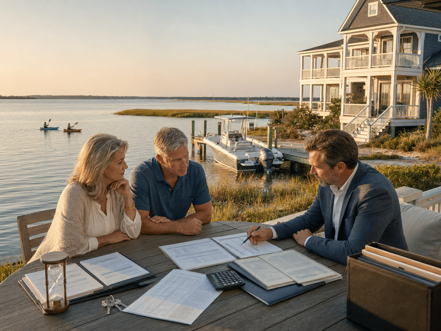 Investors review a 1031 exchange for a Coastal North Carolina waterfront property