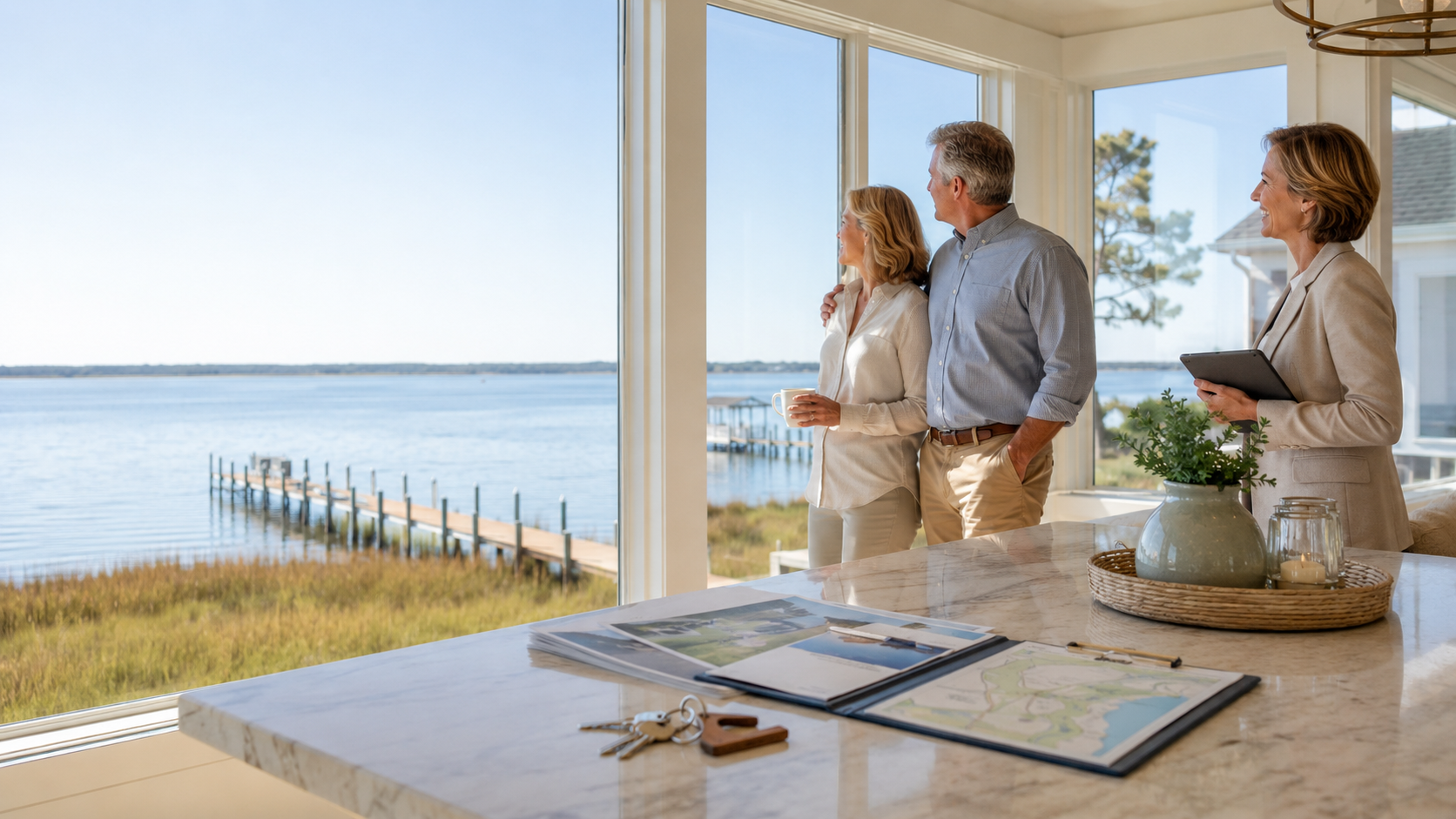 Buyers tour waterfront Coastal NC home with elite home buying advisor