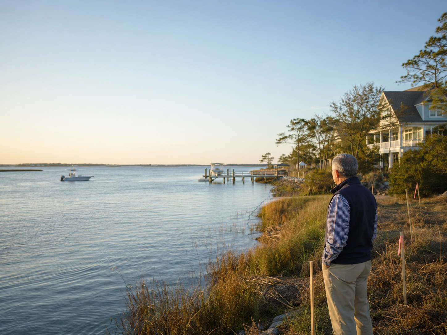 Crystal Coast buyer reviewing waterfront property for CAMA dock permit requirements