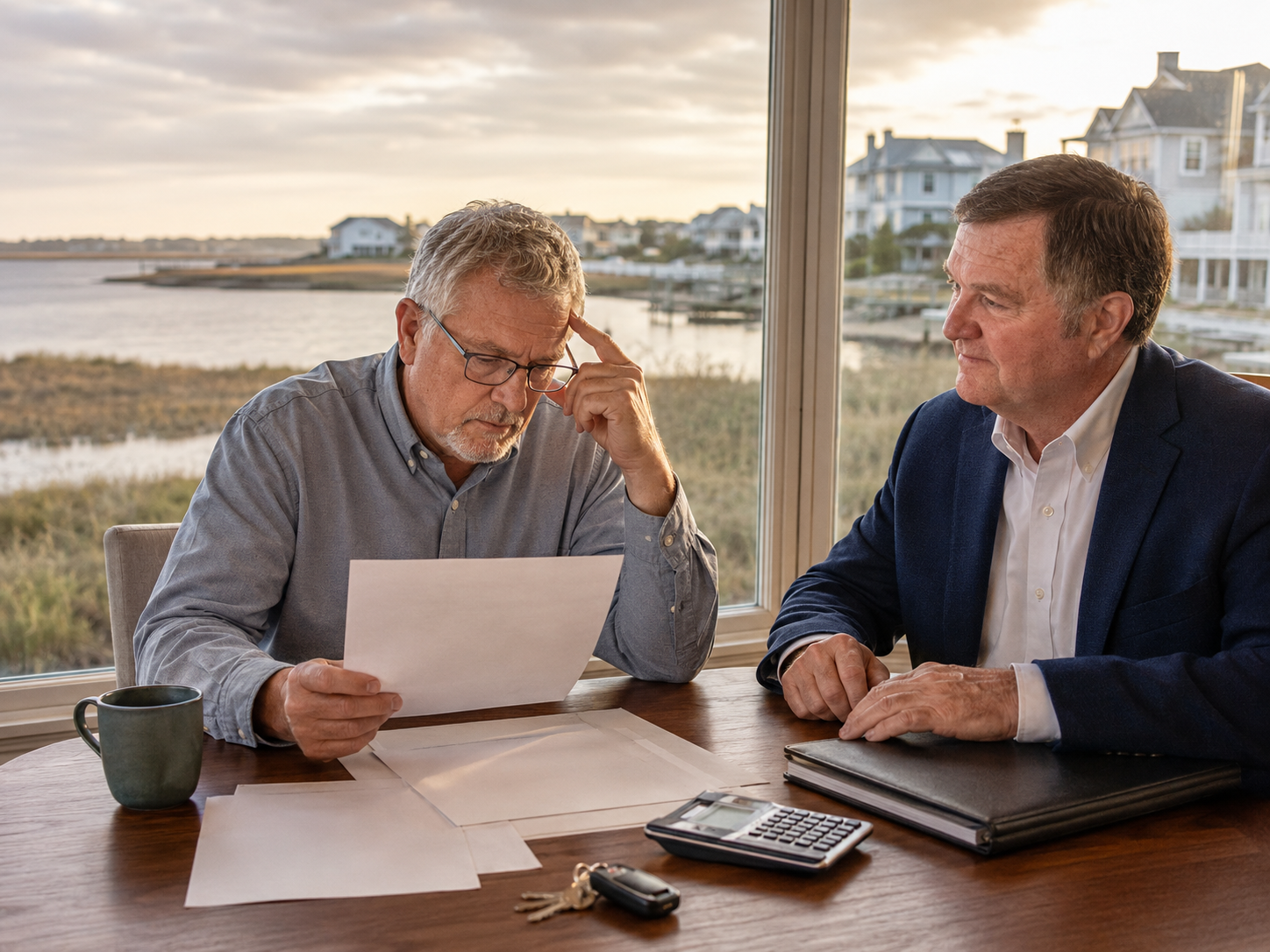 Crystal Coast homeowner reviewing foreclosure options with a real estate advisor