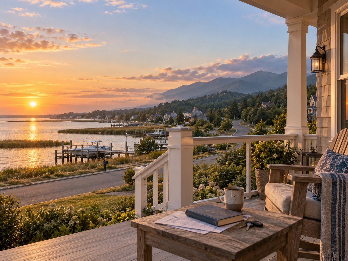 NC coast vs mountains retirement lifestyle with waterfront porch and mountain views