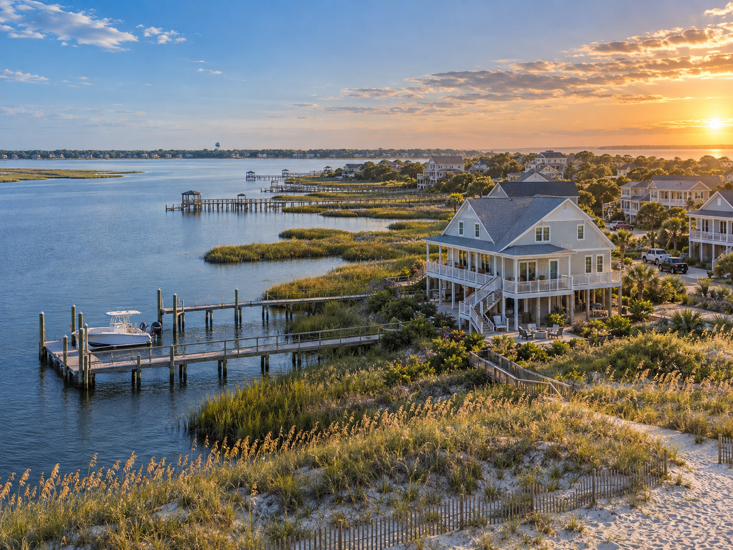 Crystal Coast waterfront home at sunset as coastal selling season begins to shift