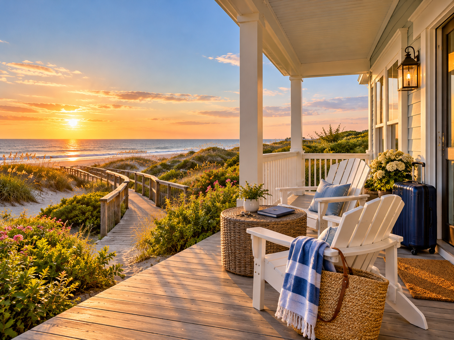 Coastal NC vacation rental beach house with ocean views, private porch, and beach access