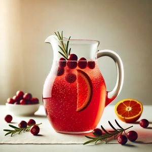 DALL·E 2024-12-16 14.27.06 - A simplified and elegant image of sparkling cranberry punch in a clear glass pitcher. The punch is bright red and garnished with fresh cranberries, or