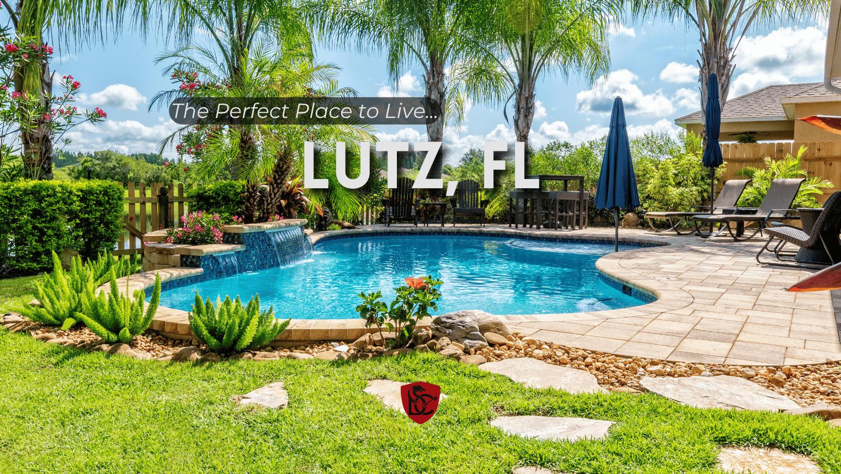 pool with tropical plants surrounding representing Lutz, FL