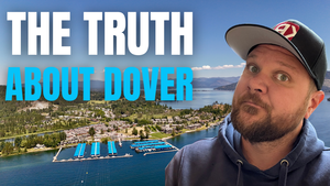 Ben Geanetta, realtor in Sandpoint Idaho. Drone photo of dover idaho, the pend oreille river and captions reading the truth about dover idaho