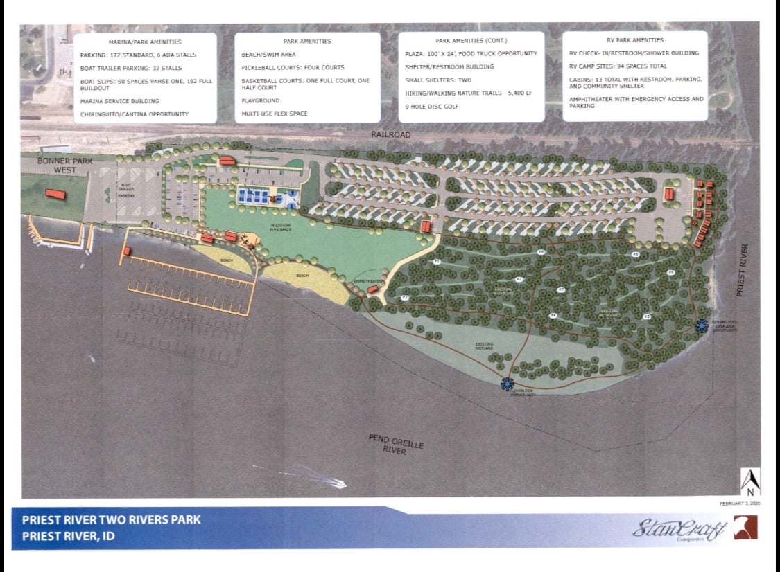 A rendering of the two rivers park in Preist River Idaho