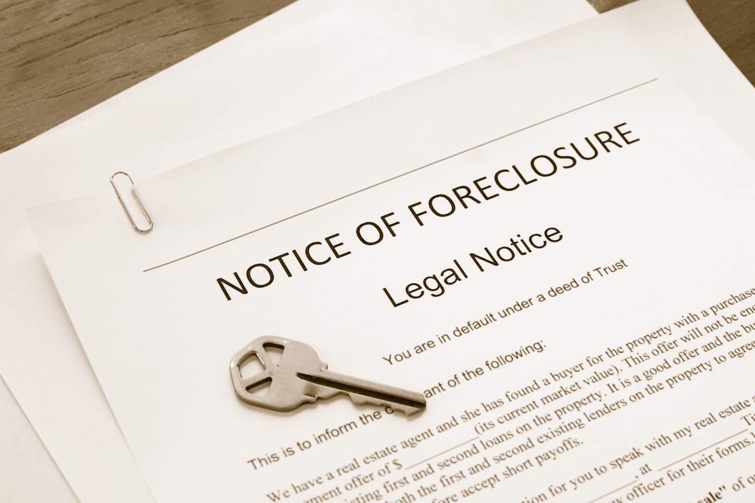 House with foreclosure notice on the door in California