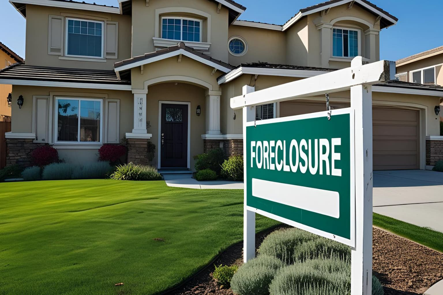 Foreclosure sign in front of a house in California