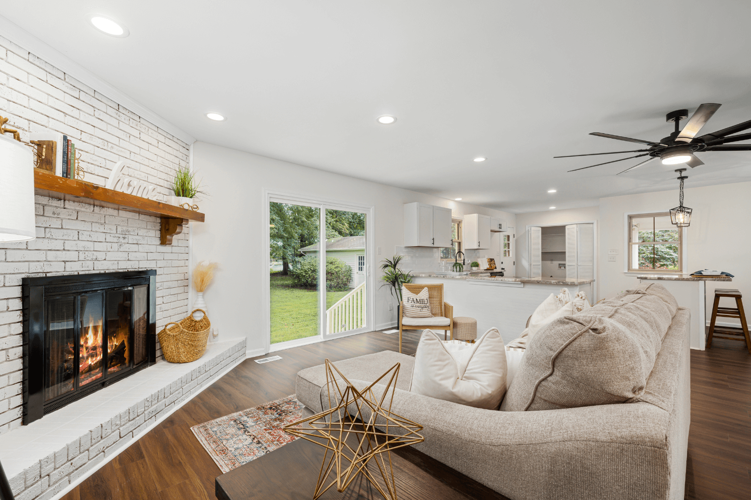clean, staged living room with natural light and neutral colors