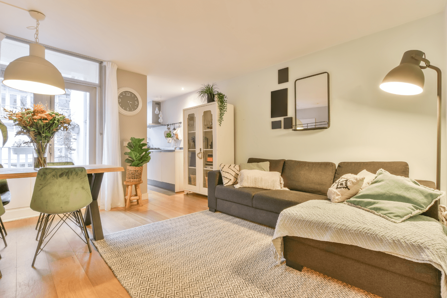 Clean and staged living room for showing