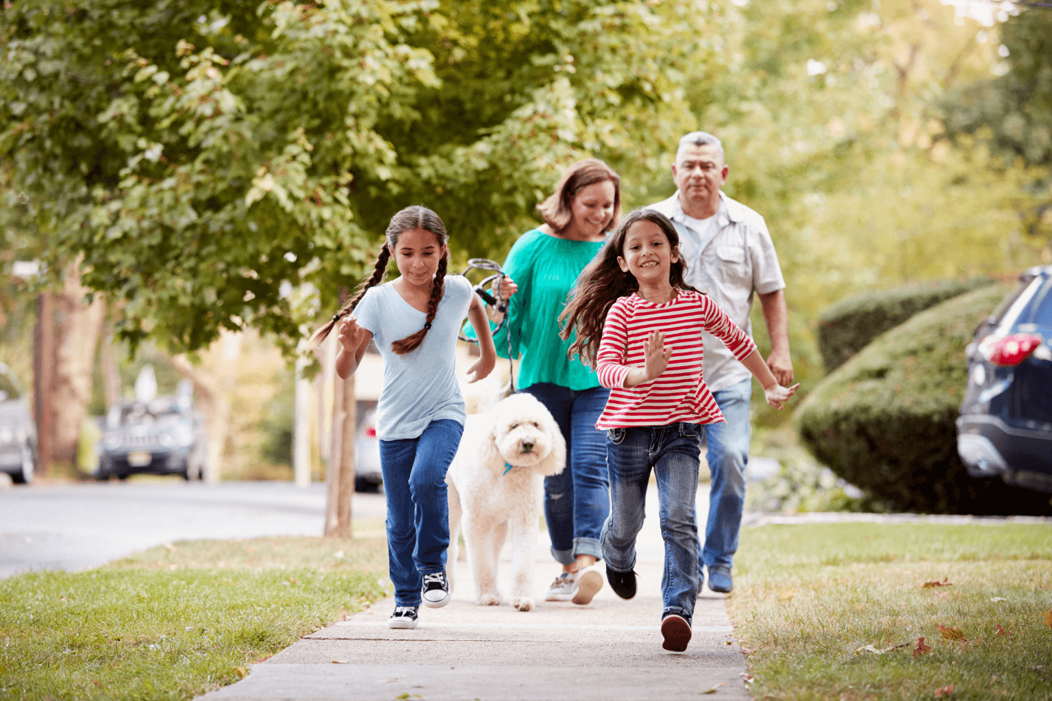 Family enjoying a safe and friendly neighborhood