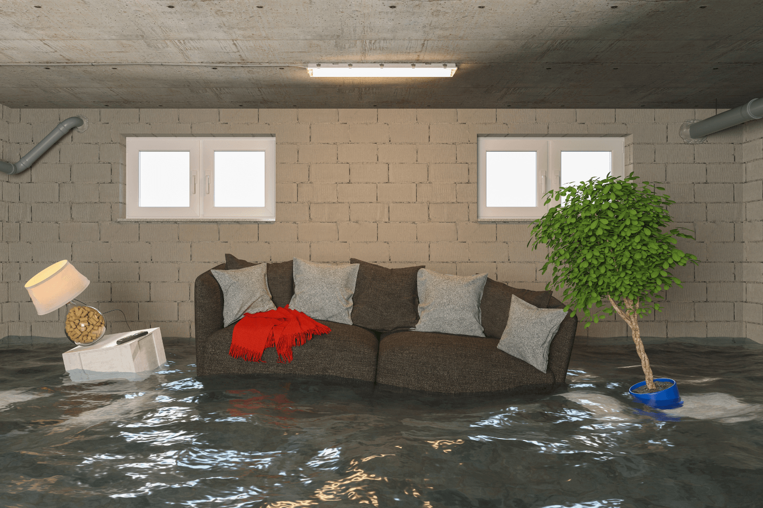 Interior of a flood-damaged house