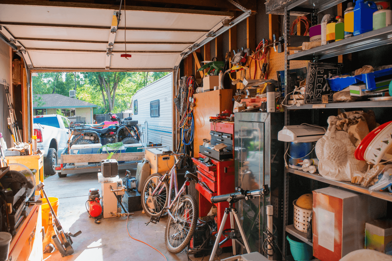 Front view of a cluttered hoarder house in California