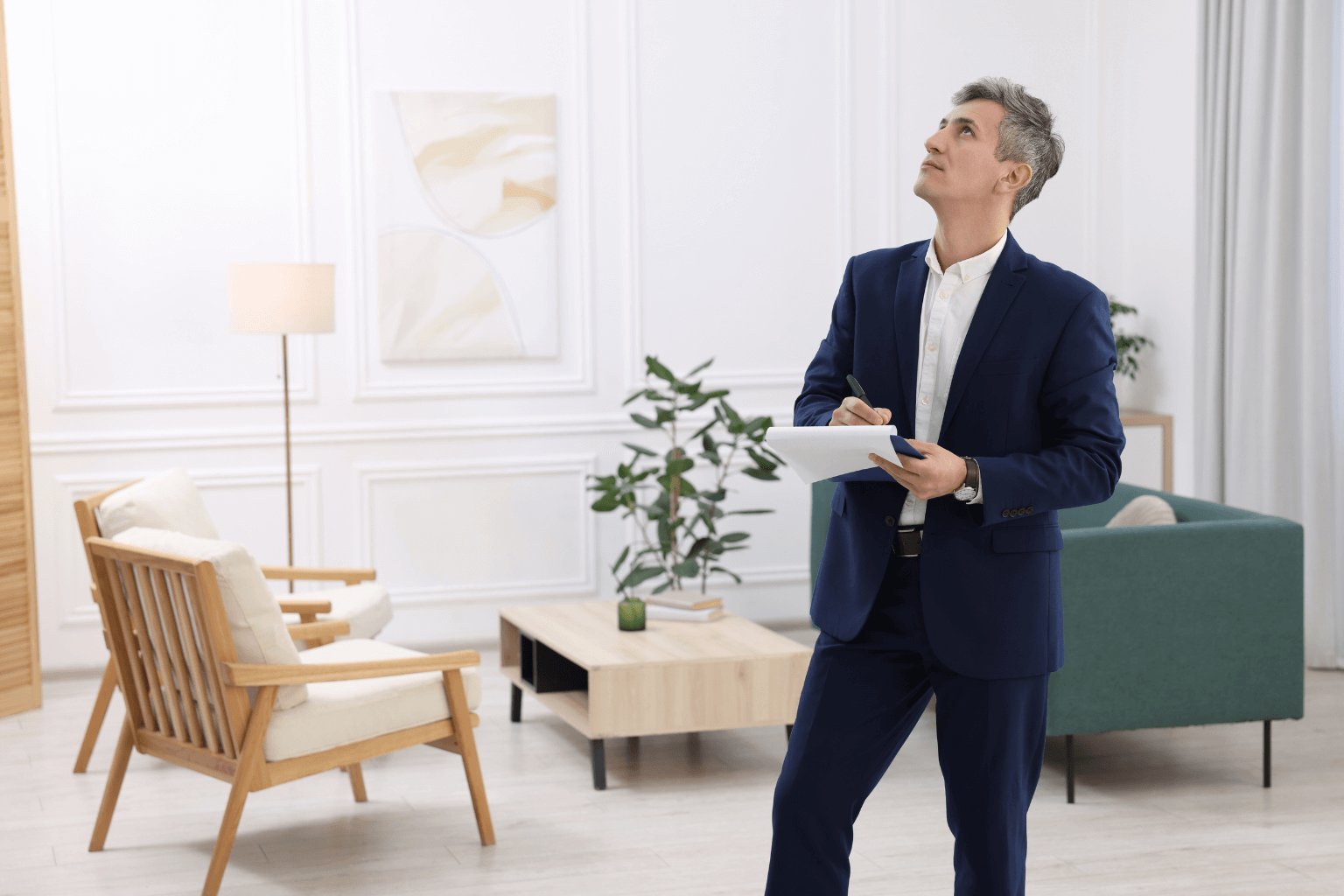 Home inspector or appraiser evaluating a house