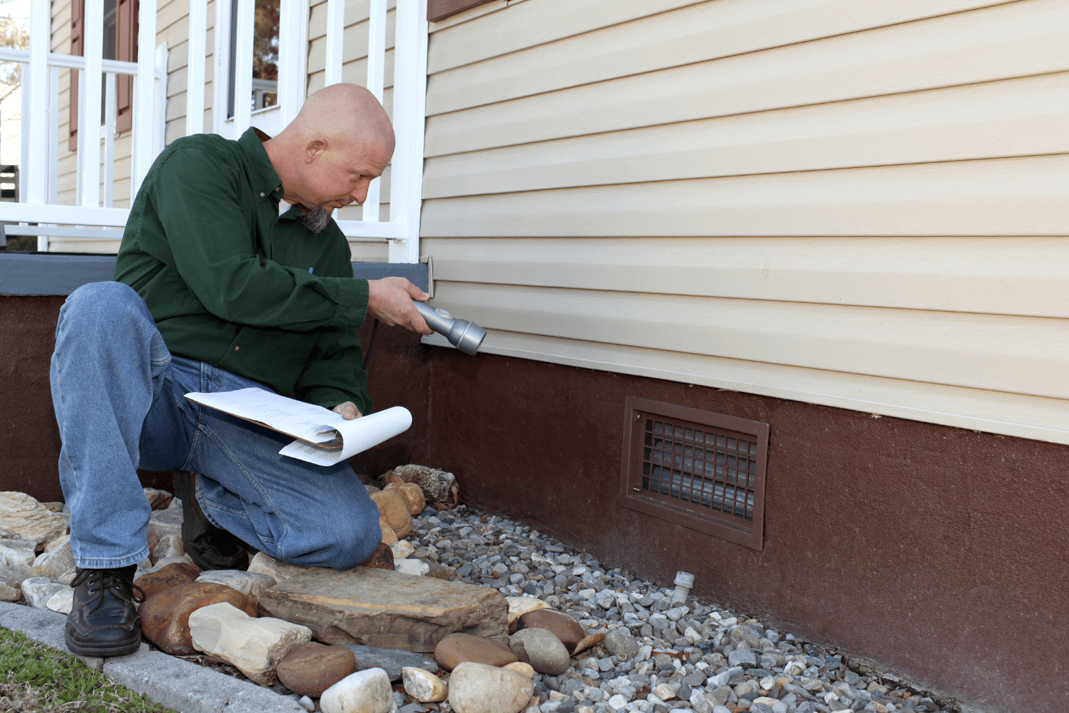 Inspector using a checklist during property evaluation