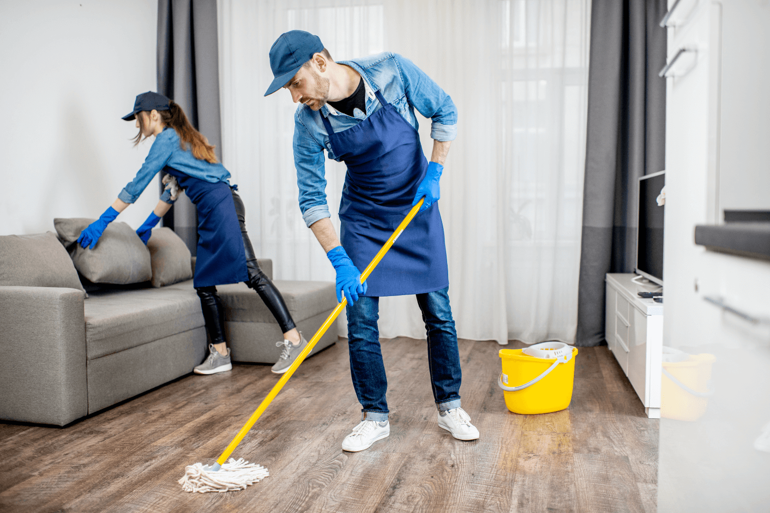 Professional cleaner preparing a house for real estate showing