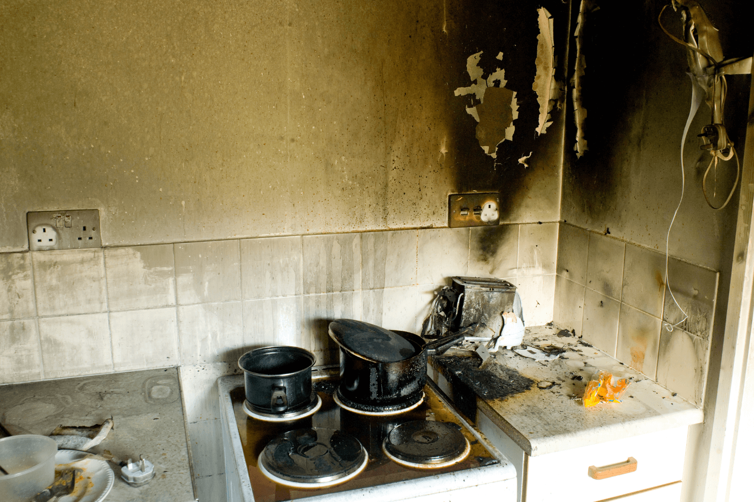 Burned interior walls after house fire