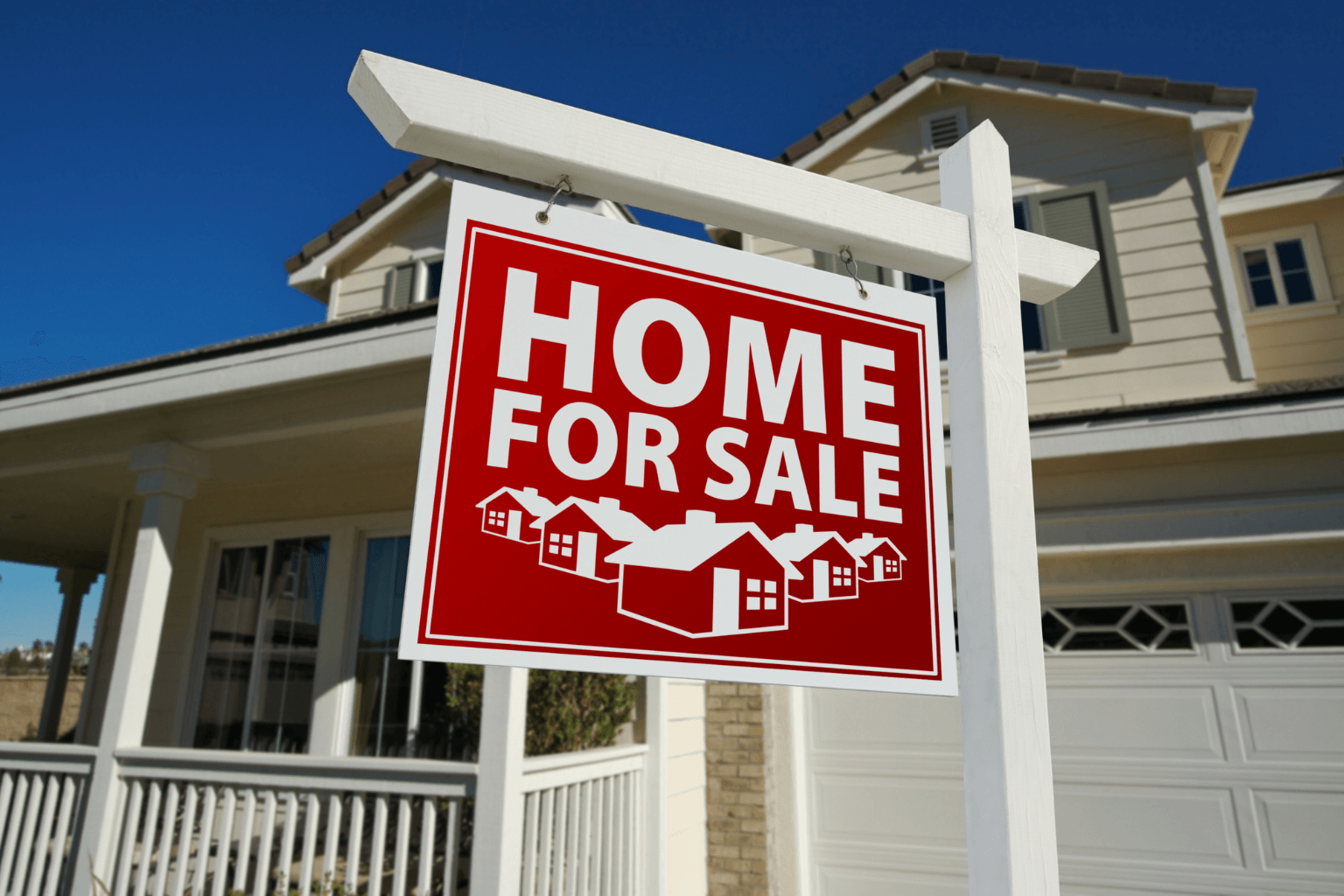 House for sale with sign in California neighborhood