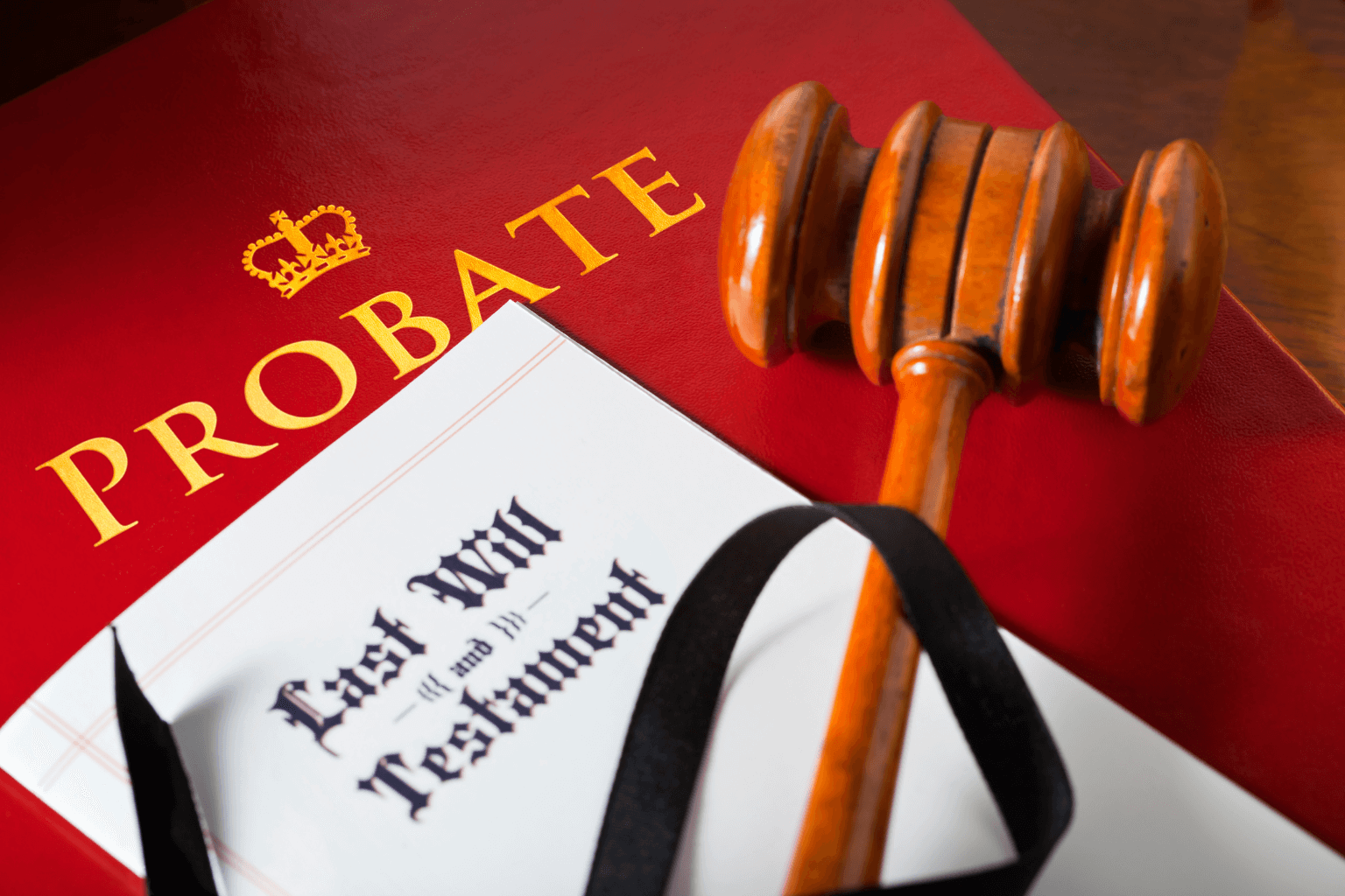 Probate legal documents on a wooden desk