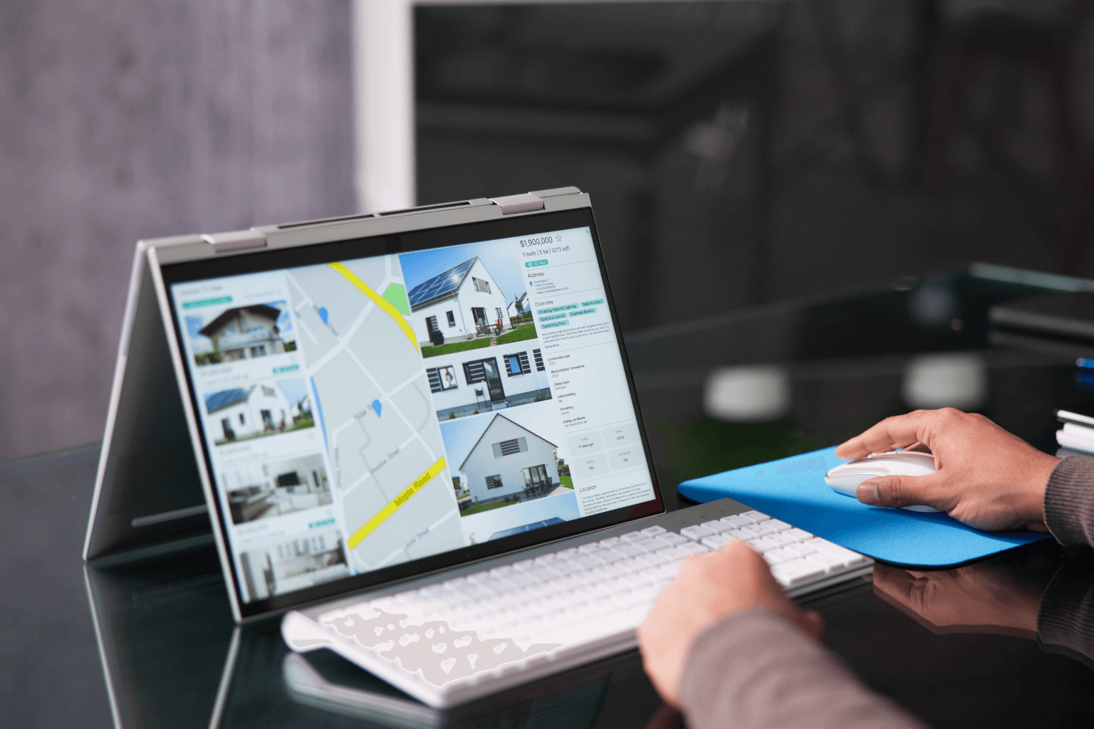 Laptop screen showing online real estate listing