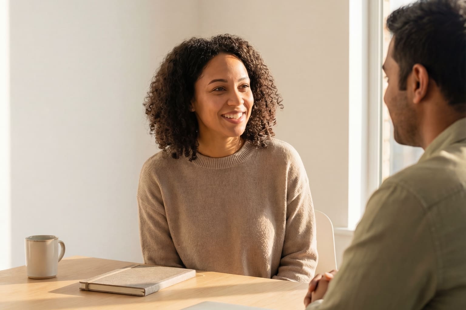 Cash Buyers in the Bay Area woman talking to a cash buyer in the Bay Area