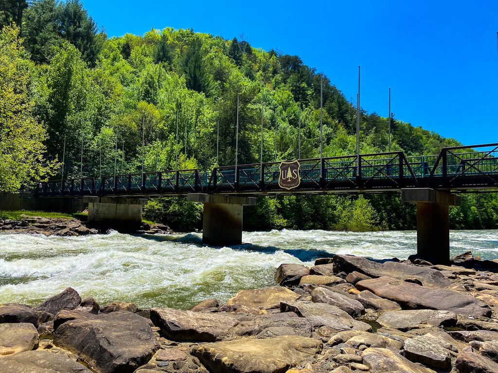 Ocoee River in Ocoee, TN with that National Park Bridge and rushing water