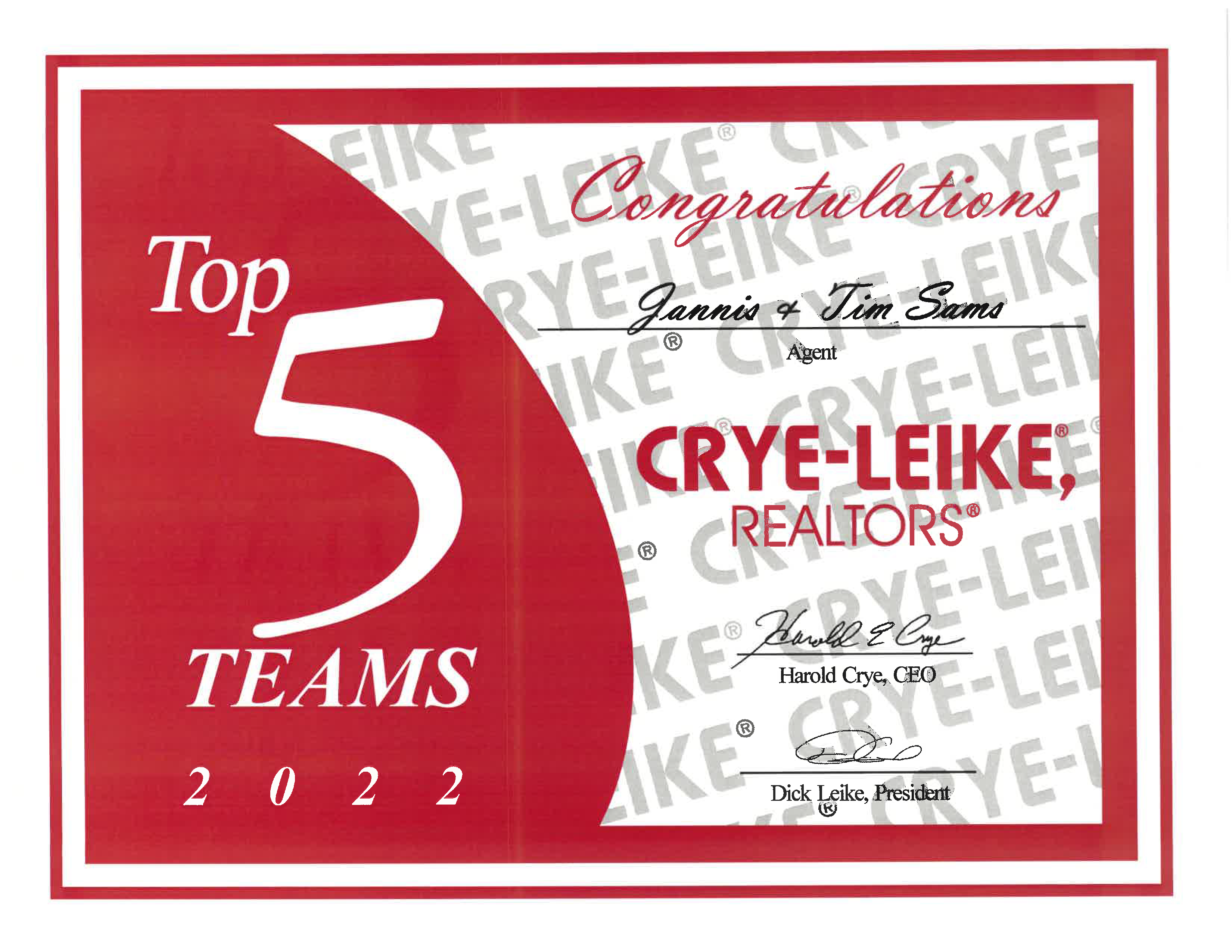 Top 5 Teams 2022 CRYE-LEIKE REALTORS