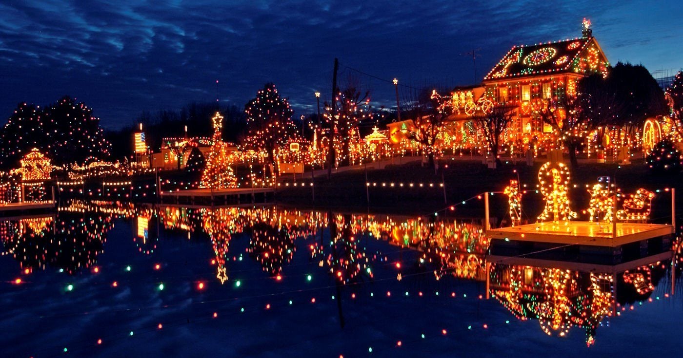 Koziars-Christmas-Village-Lake-Reflected