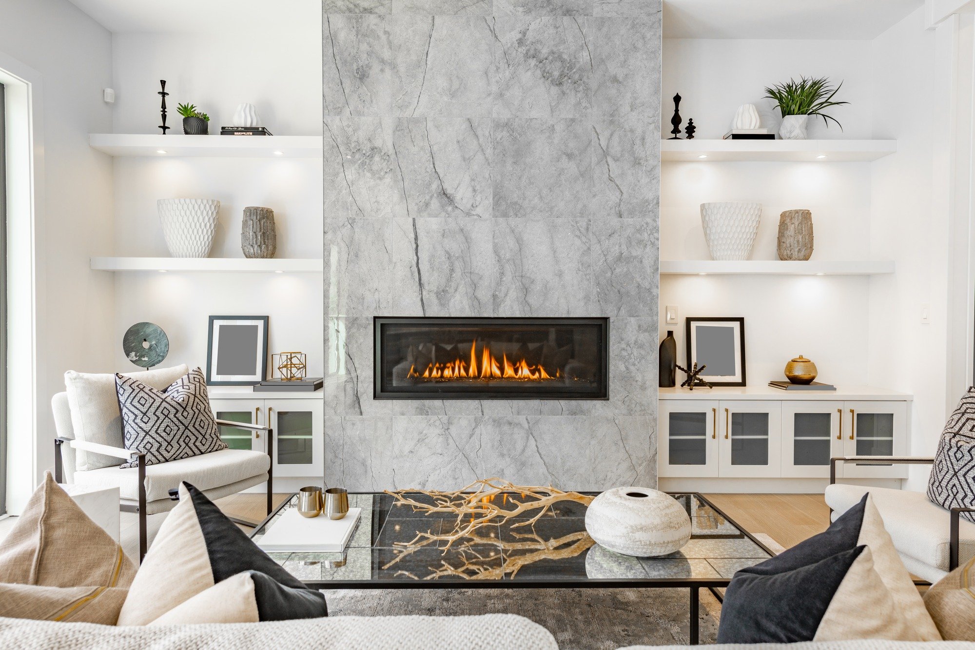 modern living room fireplace