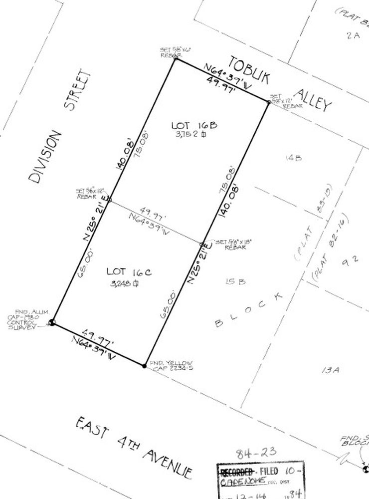 Plat map showing lots