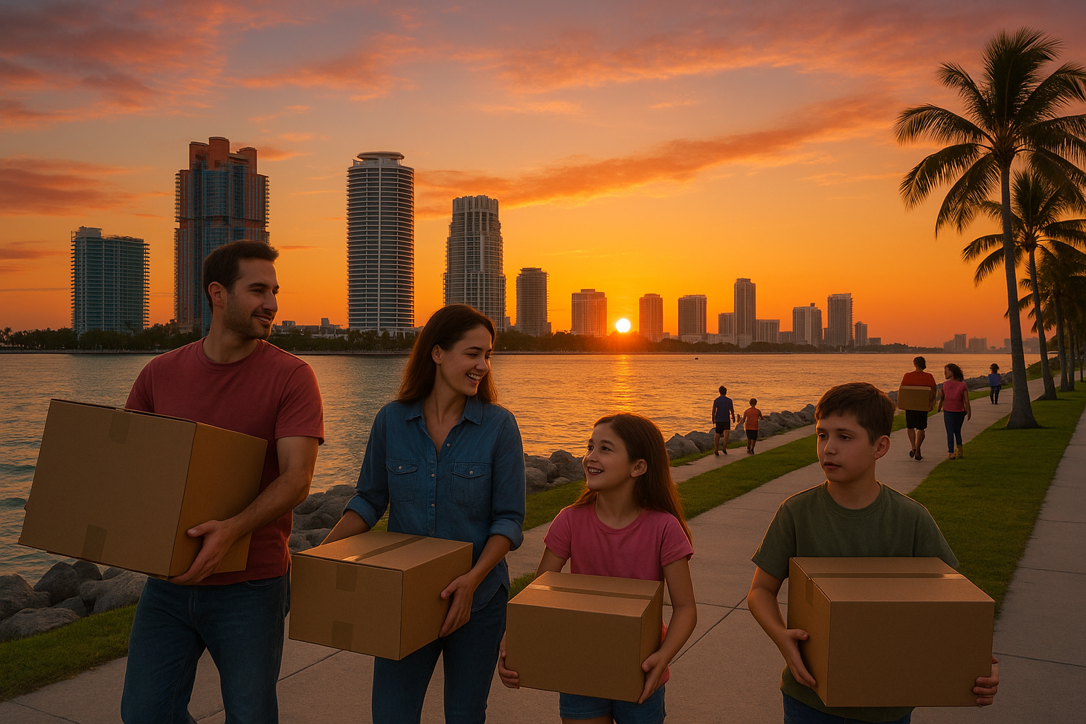 Aerial view of Miami Beach with new residents moving in, 2025