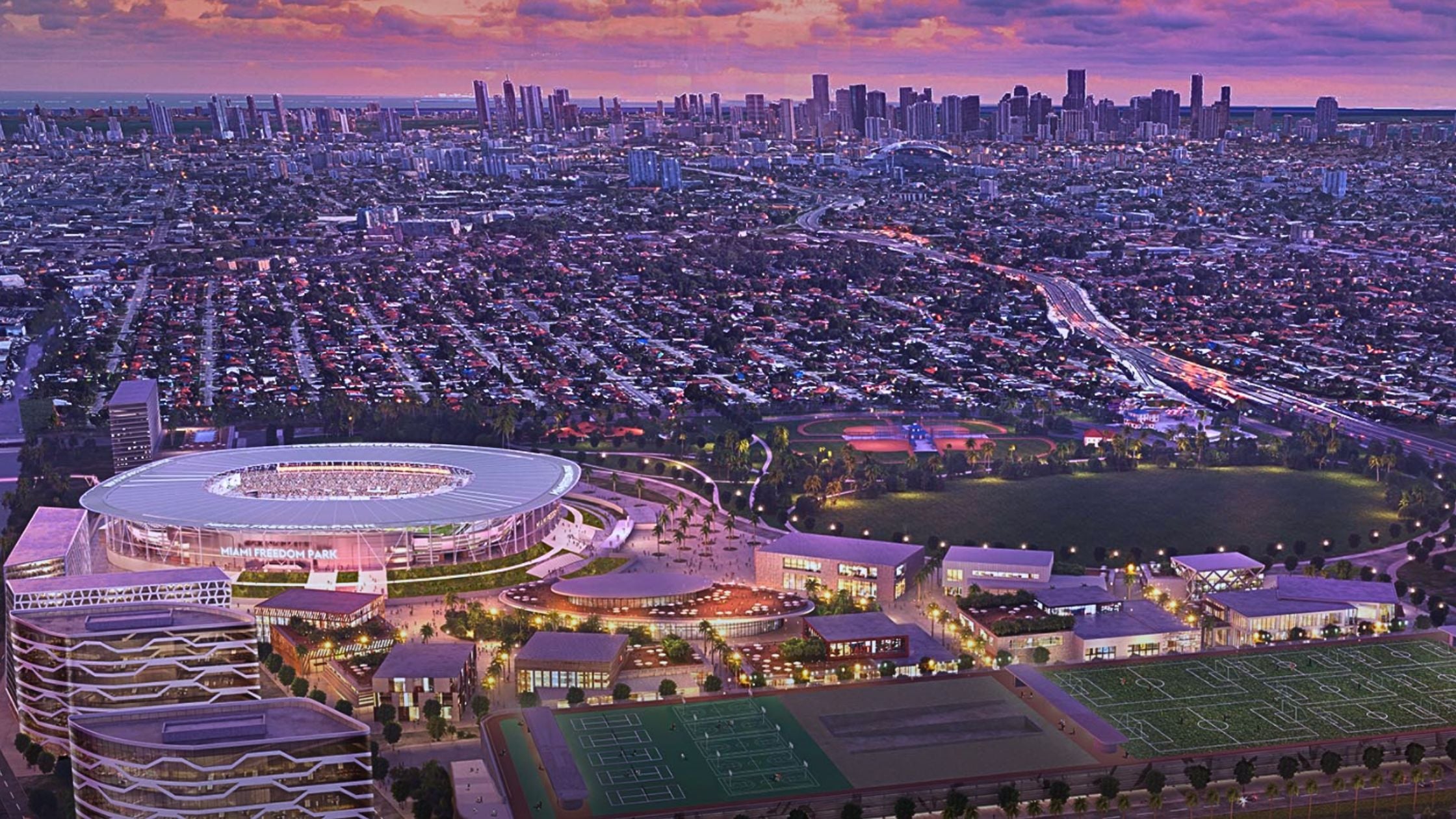 Miami Freedom Park Nu Stadium aerial view 2026