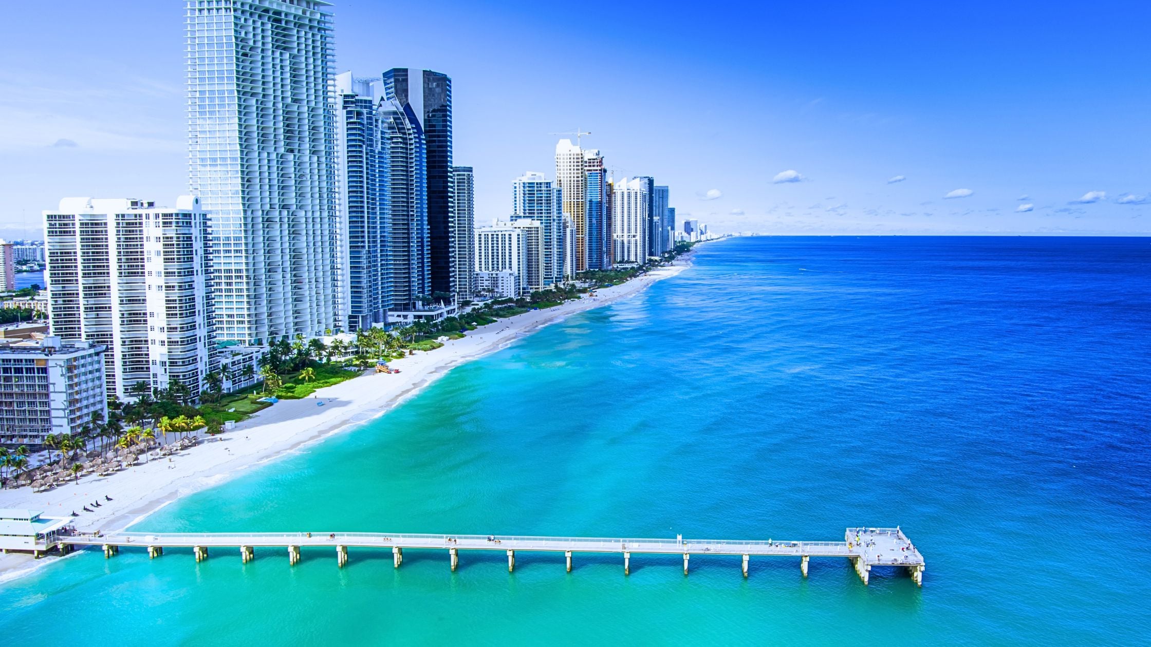 Boutique oceanfront condo and palms representing living in Surfside Miami beach town lifestyle