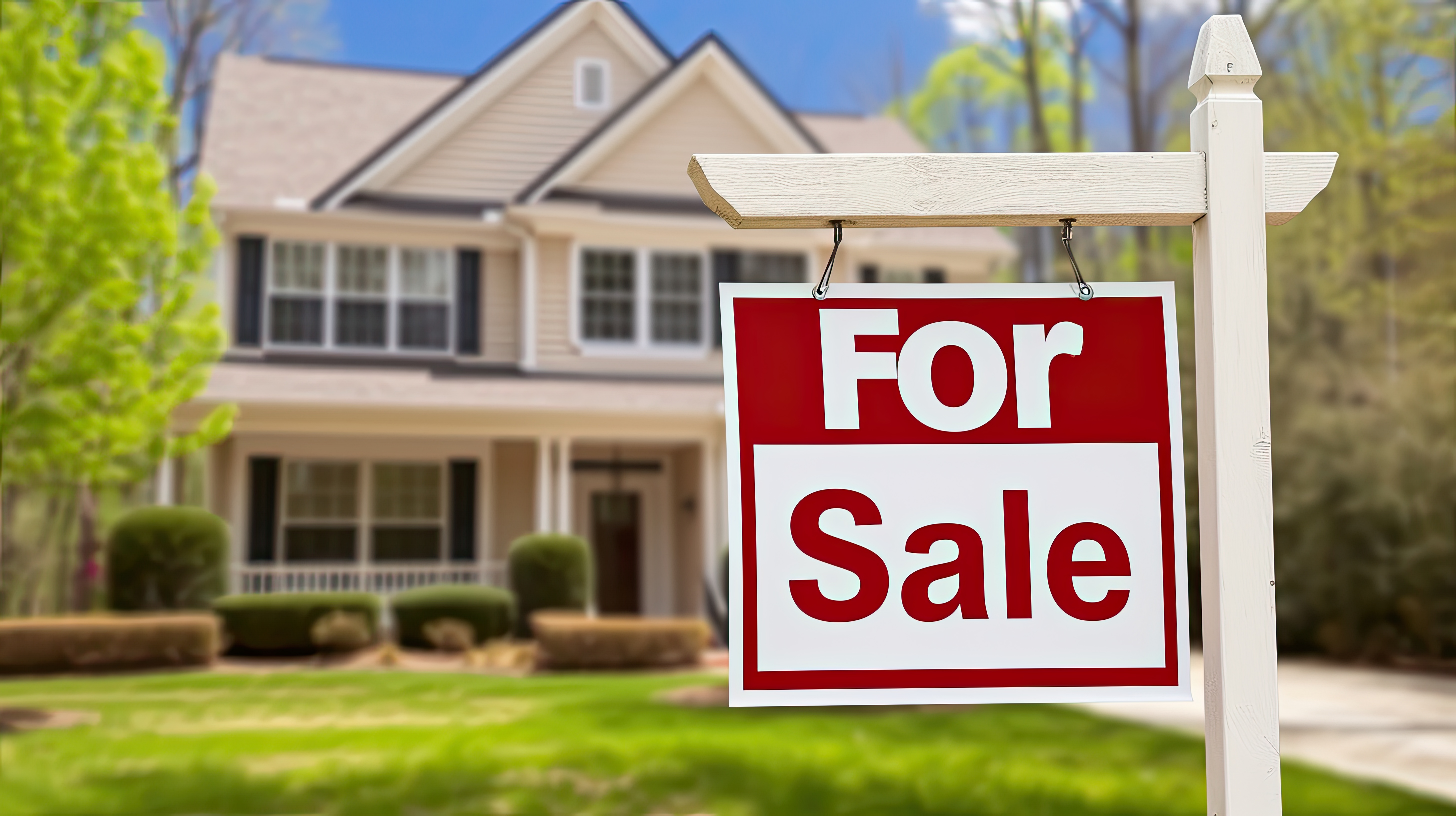 Home for Sale Sign in Front of House