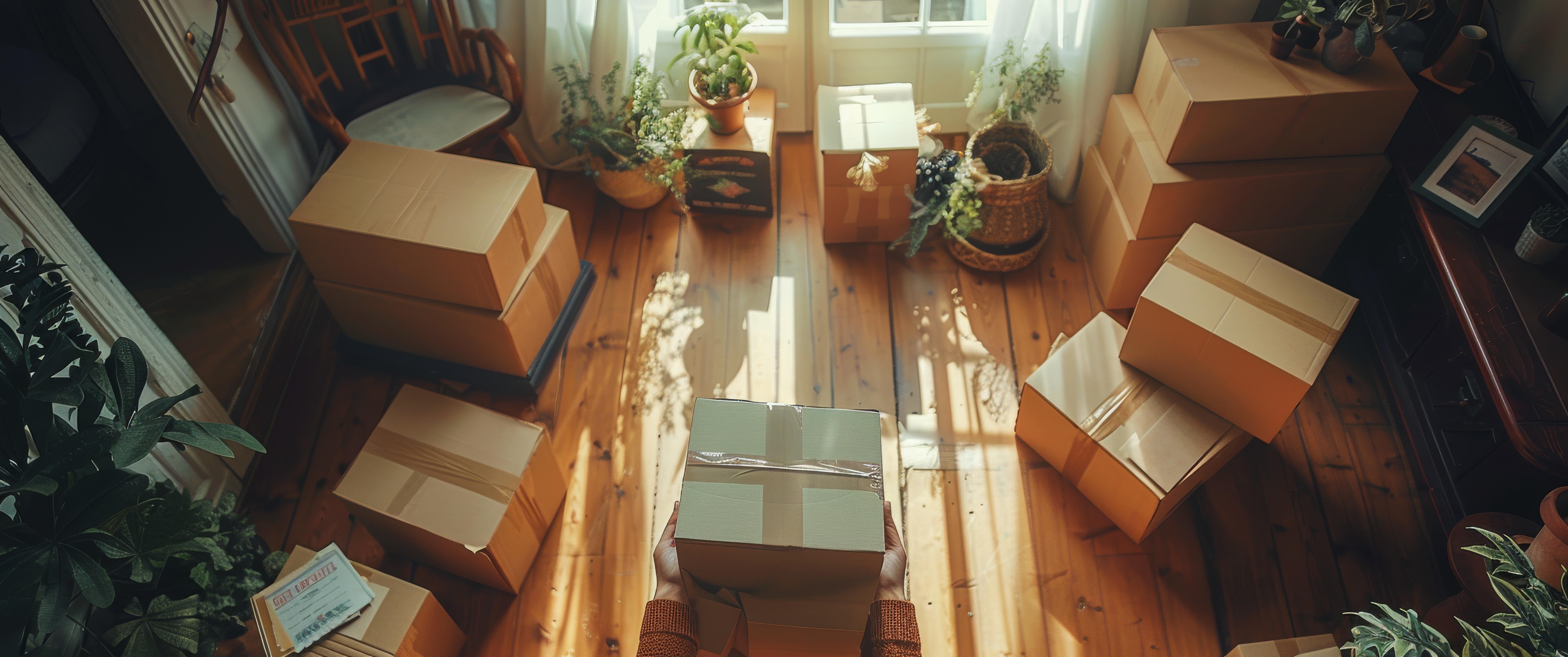 Person Holding Wrapped Gift Box Among Many Others On Floor