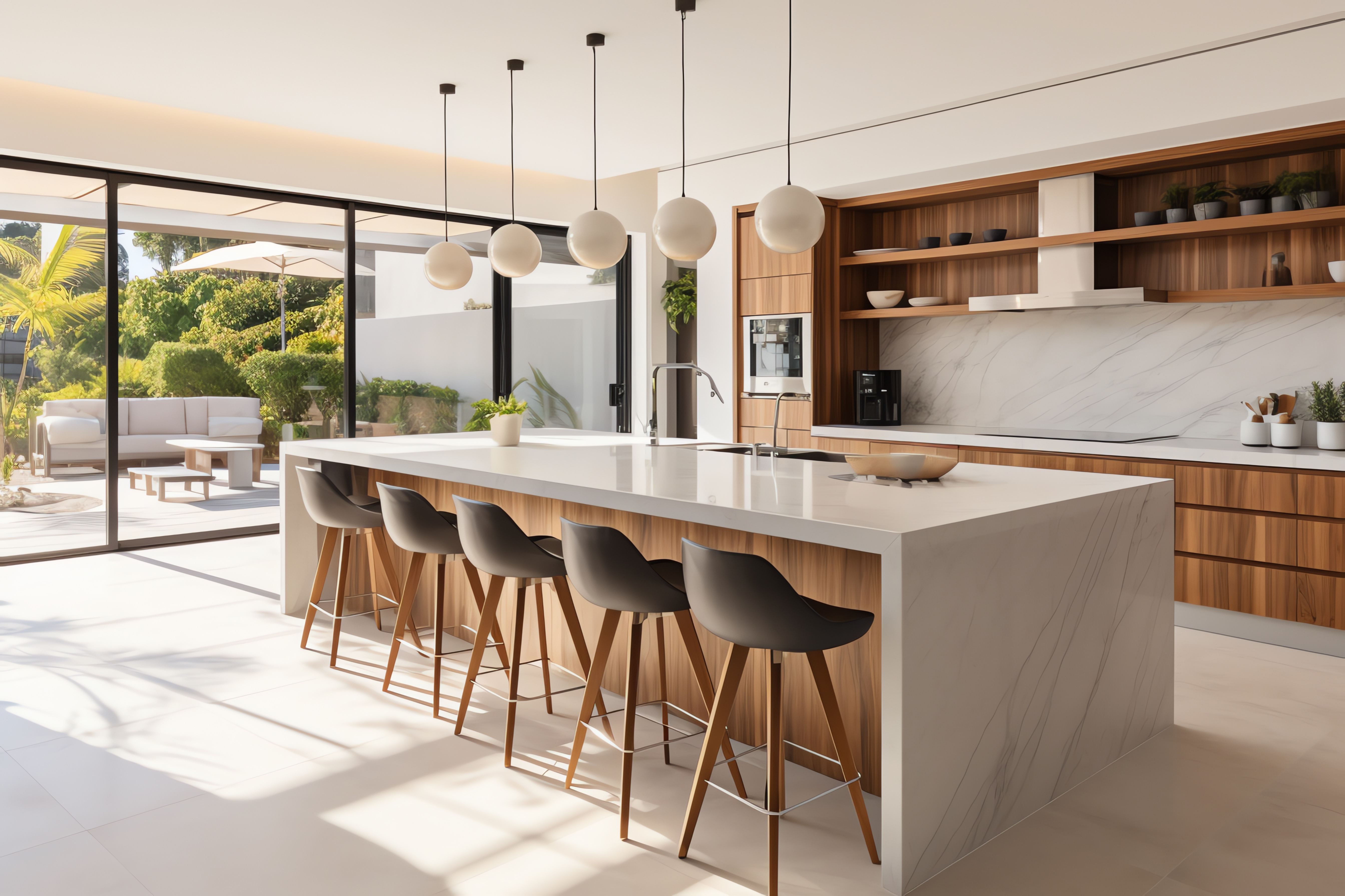 Modern luxury design kitchen room interior, dining island table