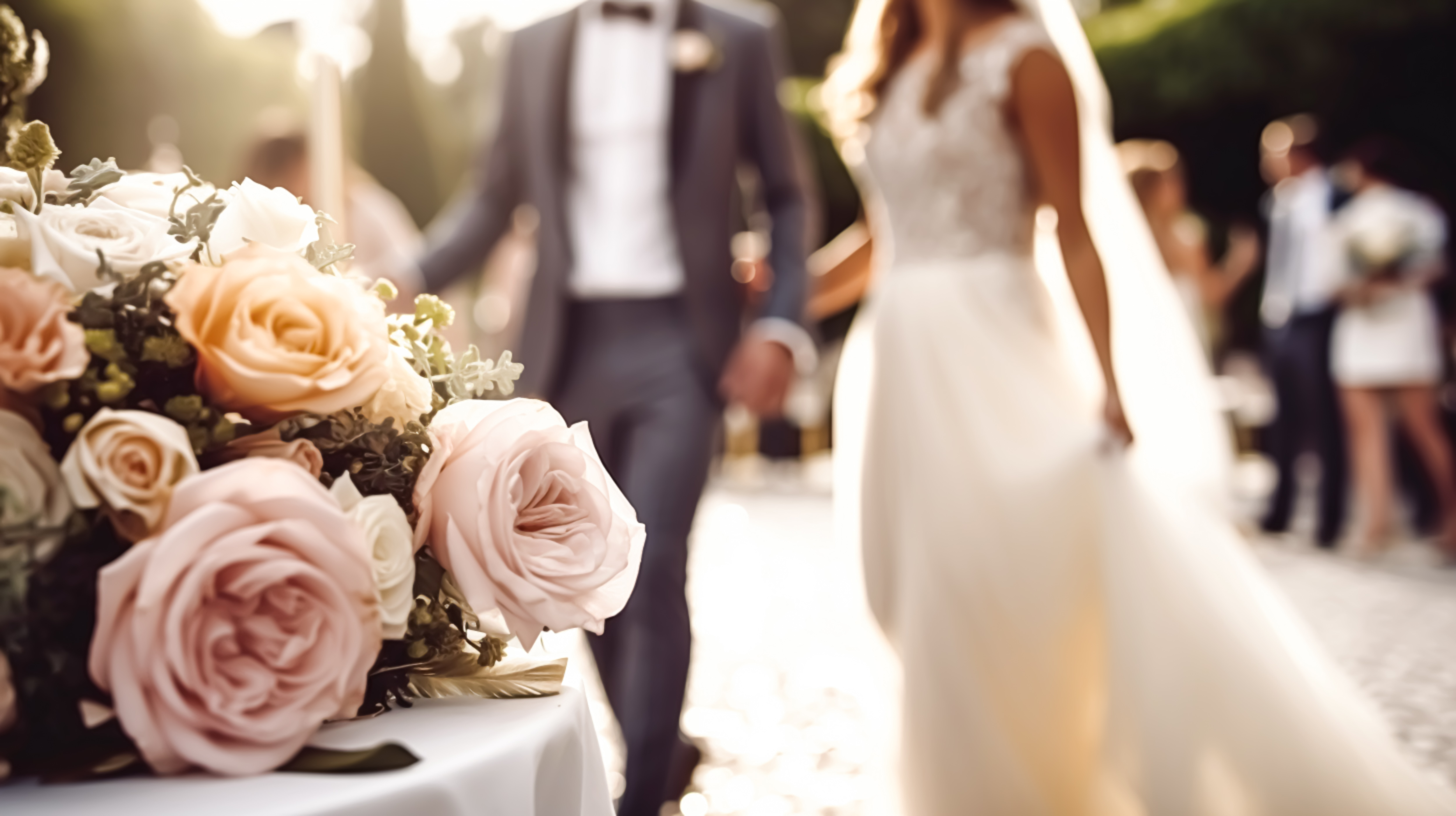 Wedding ceremony and celebration, bride and groom at a beautiful
