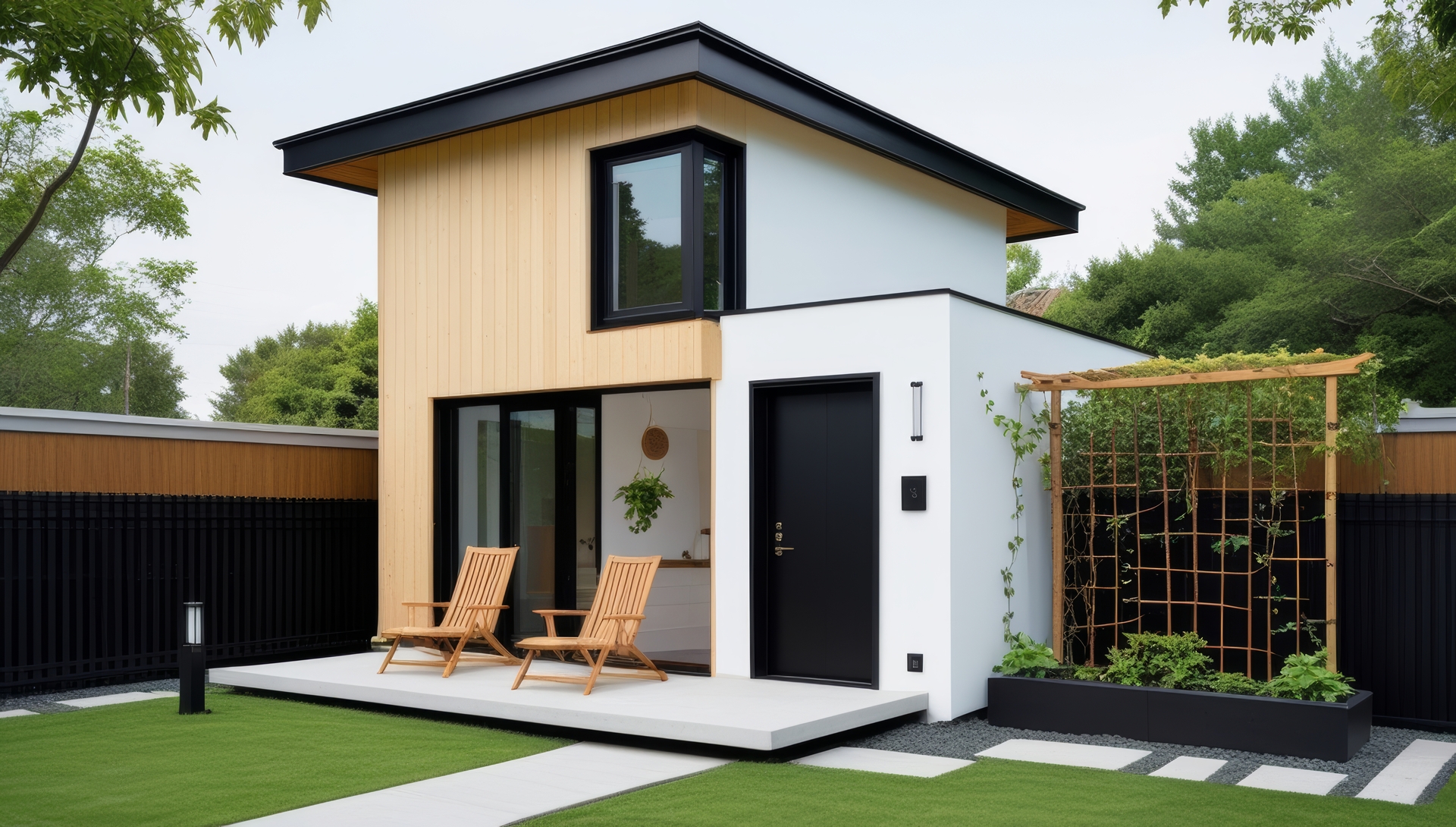 Charming Two-Story Modern Home with Outdoor Living Space and Lush Green Lawn