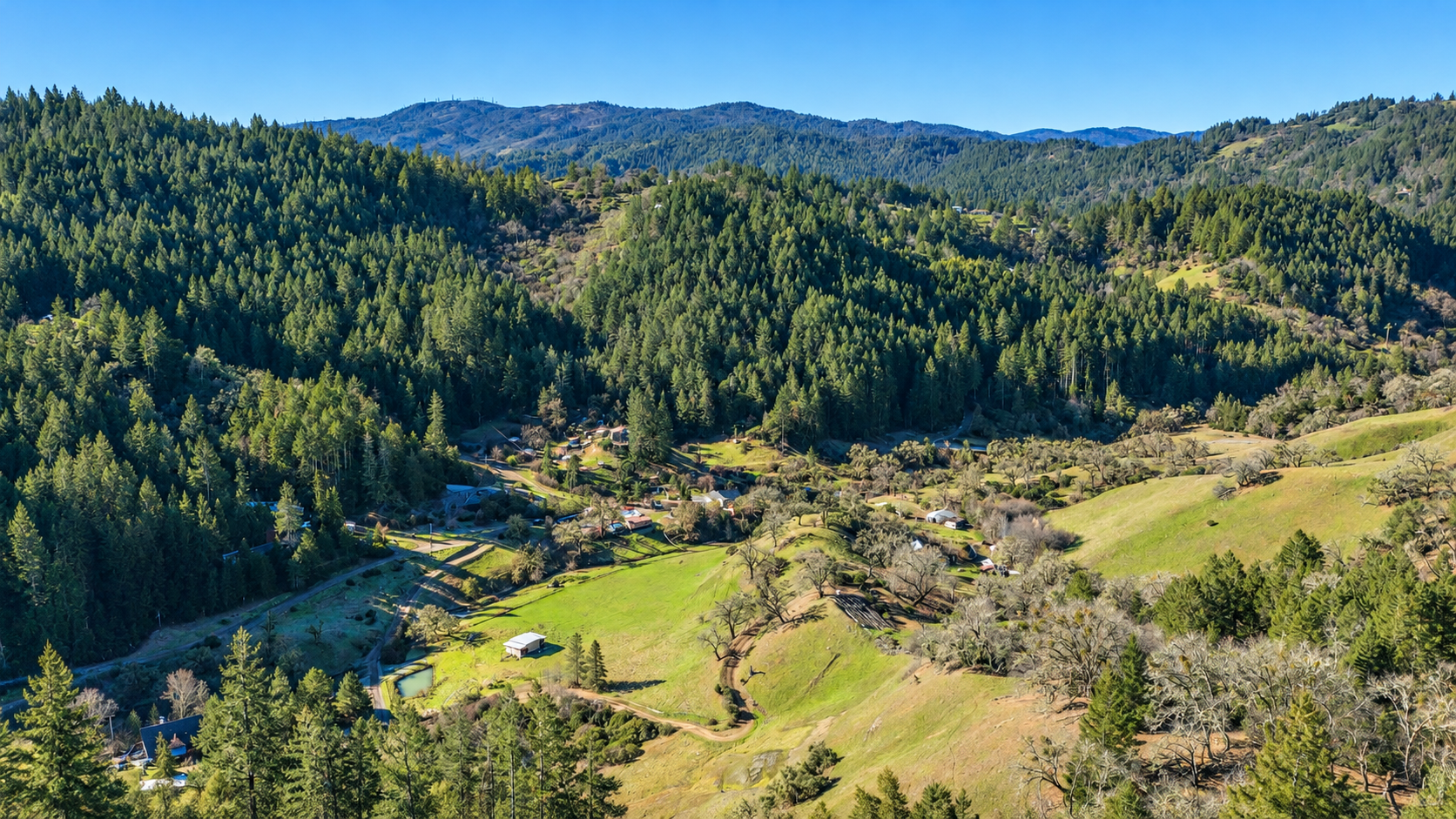 Sunlit Forested Mountain Valley