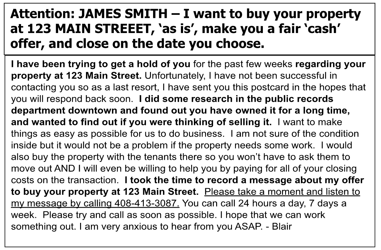 Cash Offer Post Card