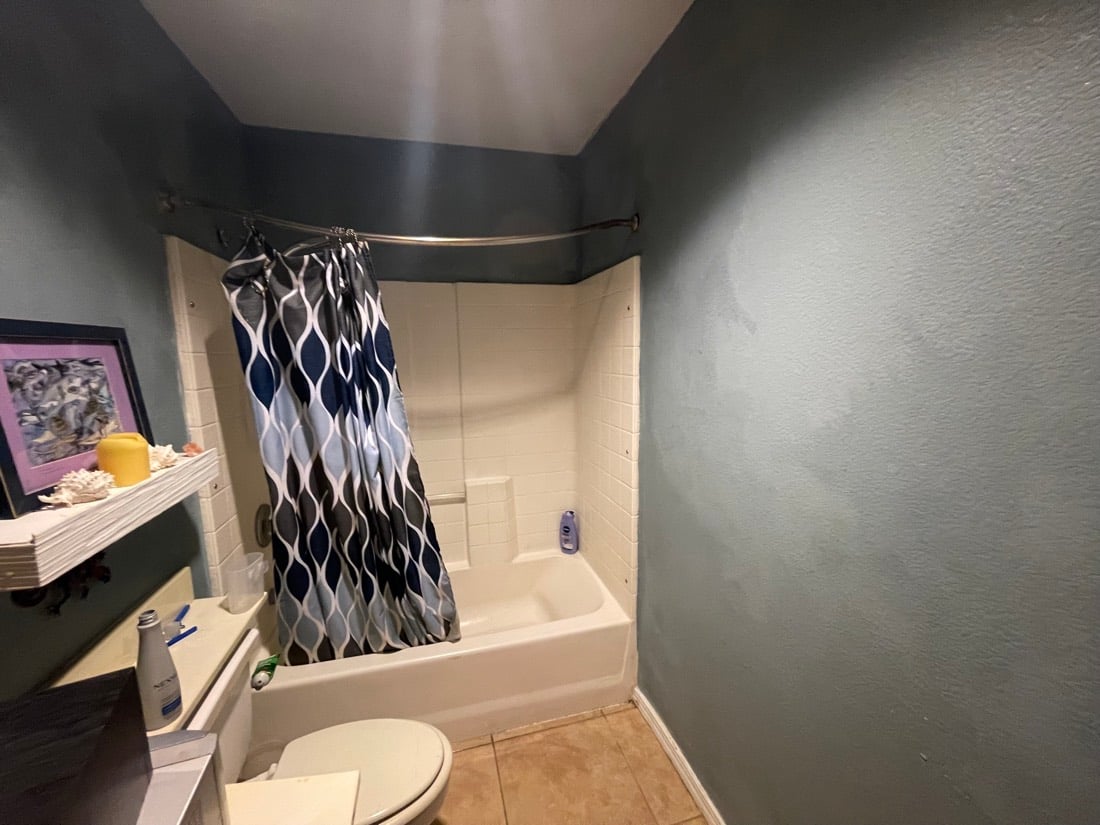 Hall bath before: dark gray walls