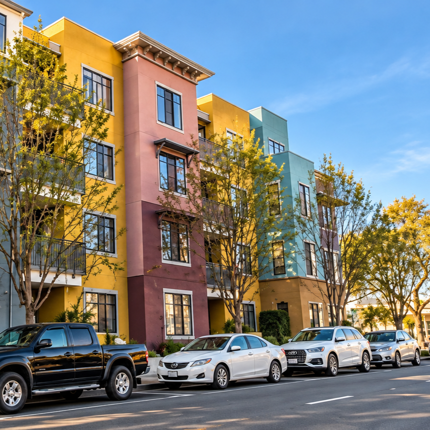 Sunny Modern Apartment Streetscape