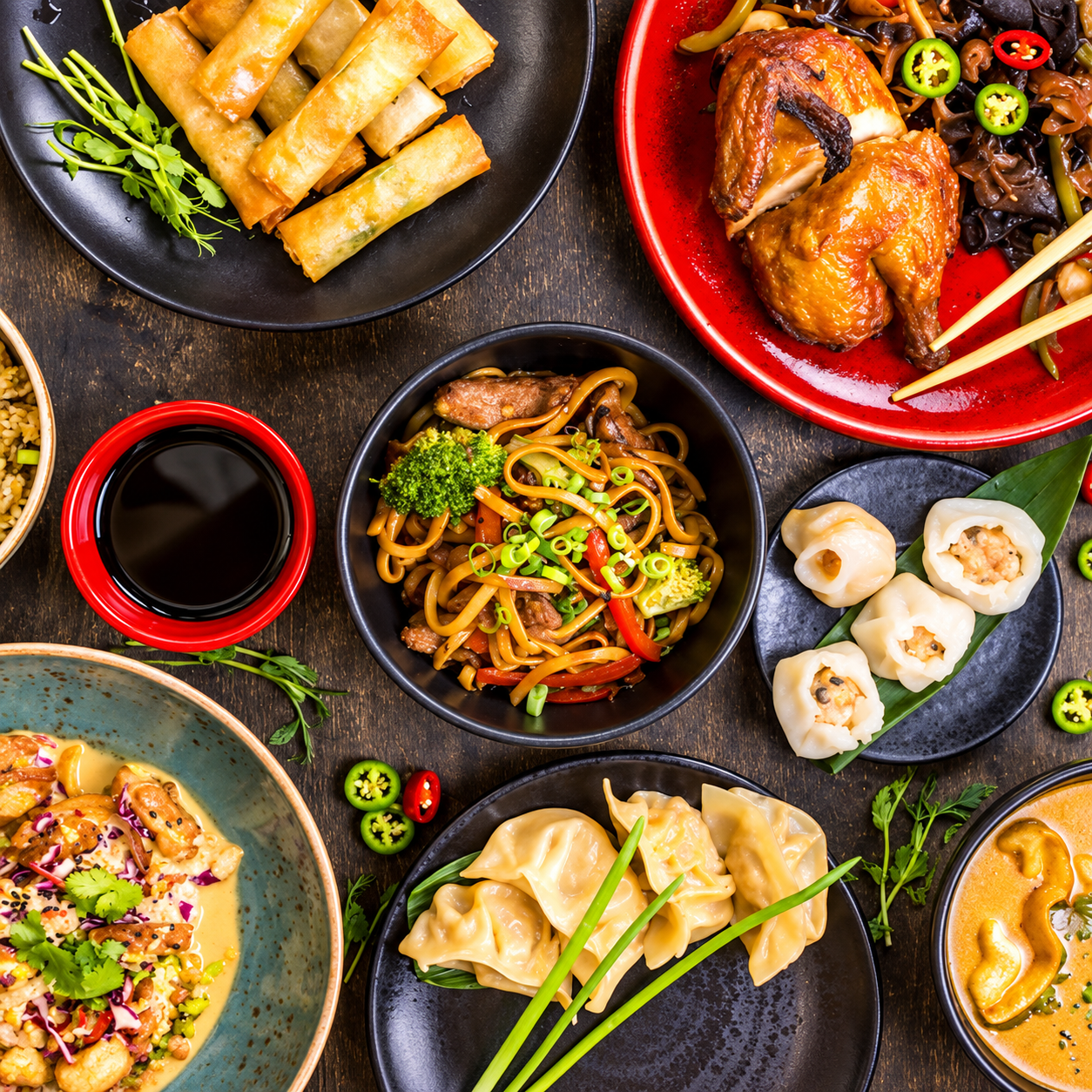 Vibrant Asian Feast Flat Lay