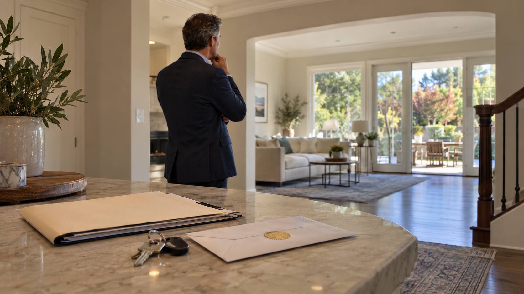 Successor trustee on the phone inside a vacant California home during the 120-day trust contest period