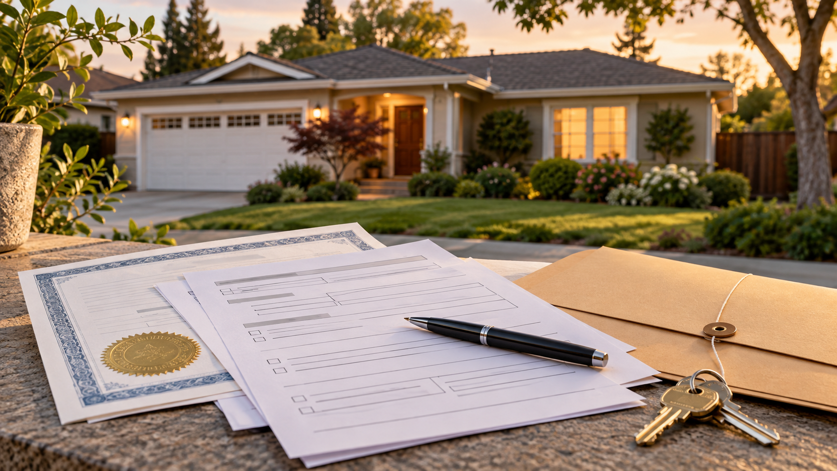 BOE-502-D change in ownership form and pen on a table outside a Santa Clara County home after a death