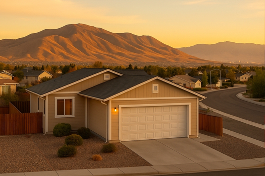 Sun Valley NV home with garage and RV parking, photographed with mountain backdrop—listing-ready curb appeal.
