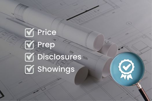 Home selling checklist, floor plan, and keys on a desk representing preparation and paperwork for selling a home in Nevada.